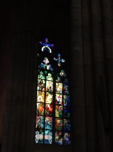 The only non-stained glass window in the Vitus Cathedral. It's painted instead.